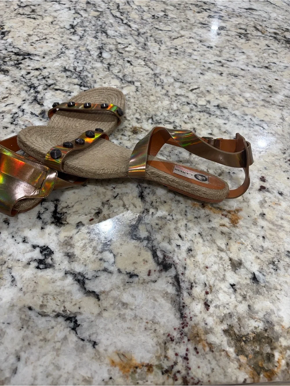 Lanvin Sz 41 (US10) Woven Espadrille Ankle-Strap Sandals in Iridescent Bronze